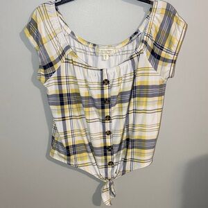 Plaid Button-Down Women Top
